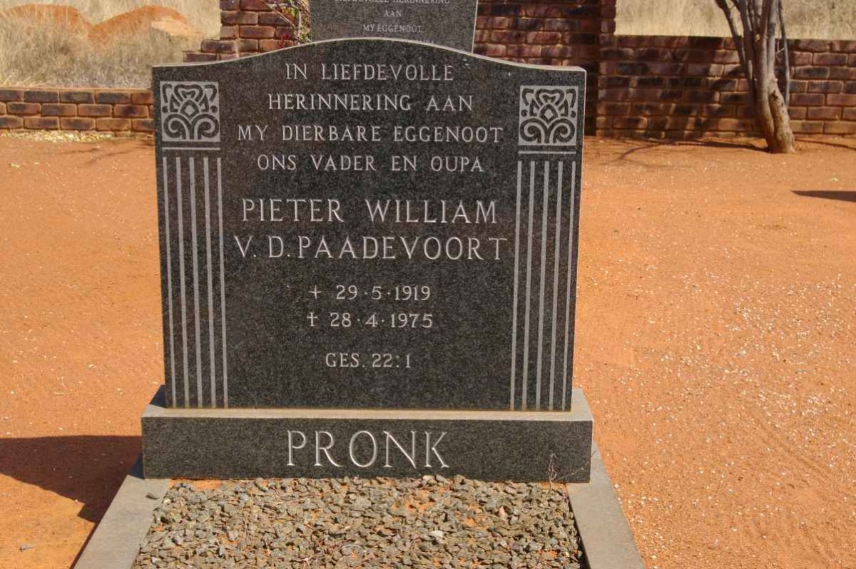 PRONK Pieter William v.d. Paadevoort 1919-1975