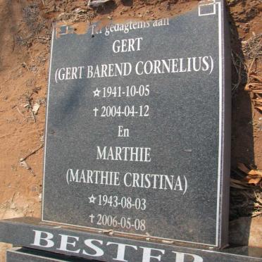 BESTER Gert Barend Cornelius 1941-2004 &amp; Marthie Christina 1943-2006