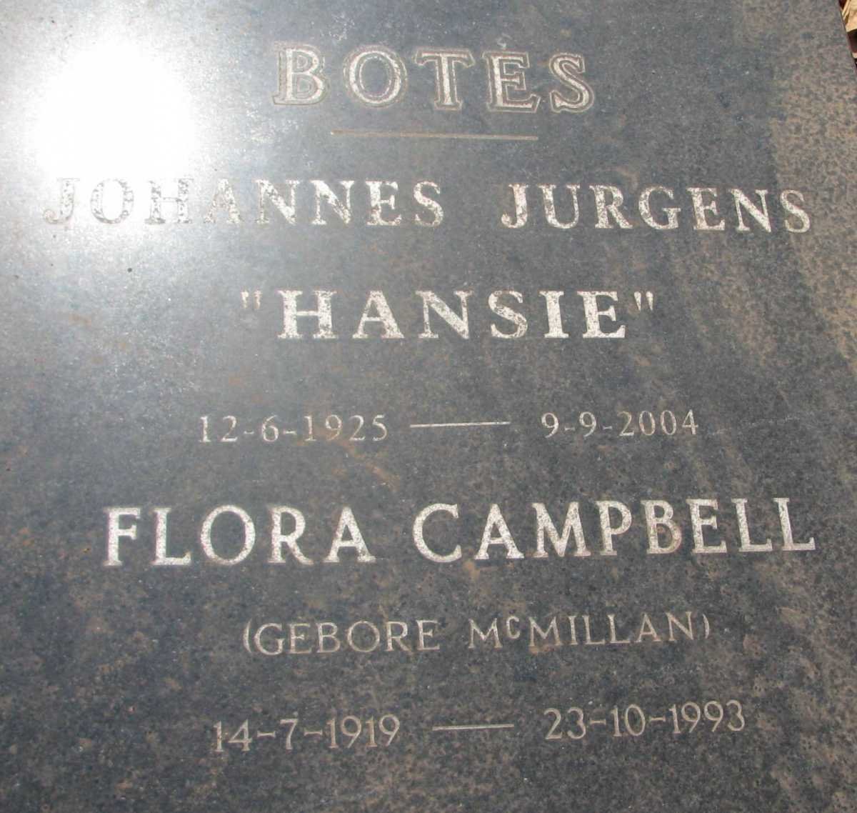 BOTES Johannes Jurgens 1925-2004 &amp; Flora Campbell McMILLAN 1919-1993