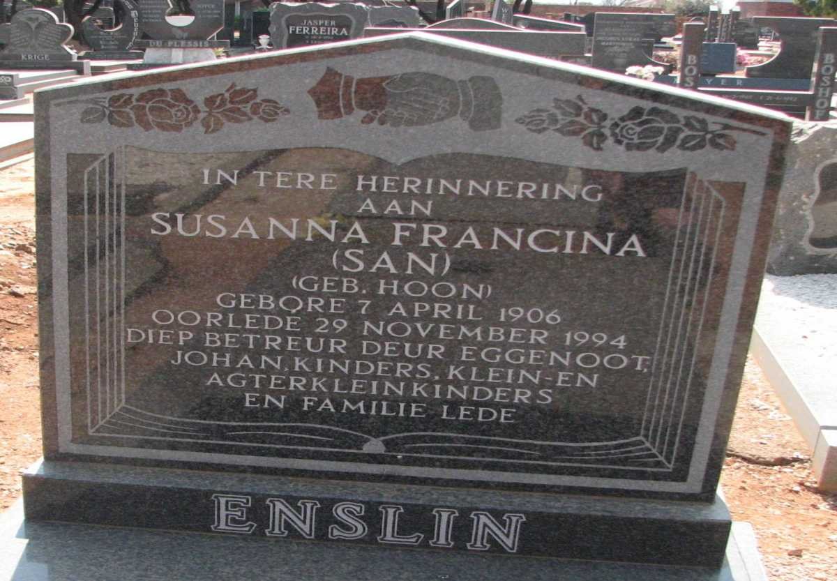 ENSLIN Susanna Francina nee HOON 1906-1994