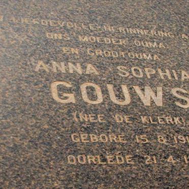 GOUWS Anna Sophia nee DE KLERK 1912-1995