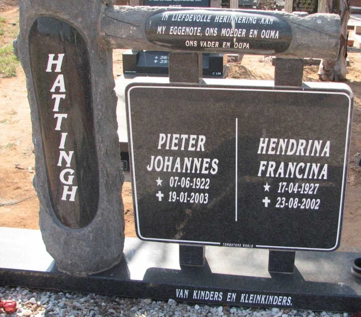 HATTINGH Pieter Johannes 1922-2003 &amp; Hendrina Francina 1927-2002