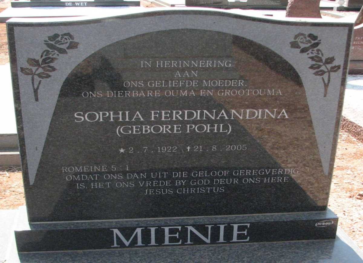 MIENIE Sophia Ferdinandina nee POHL 1922-2005