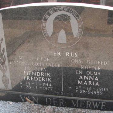 MERWE Hendrik Frederik, van der 1914-1977 &amp; Anna Maria 1909-1989