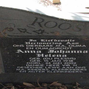 ROOS Anna Johanna Helena nee DU PLESSIS 1918-2002