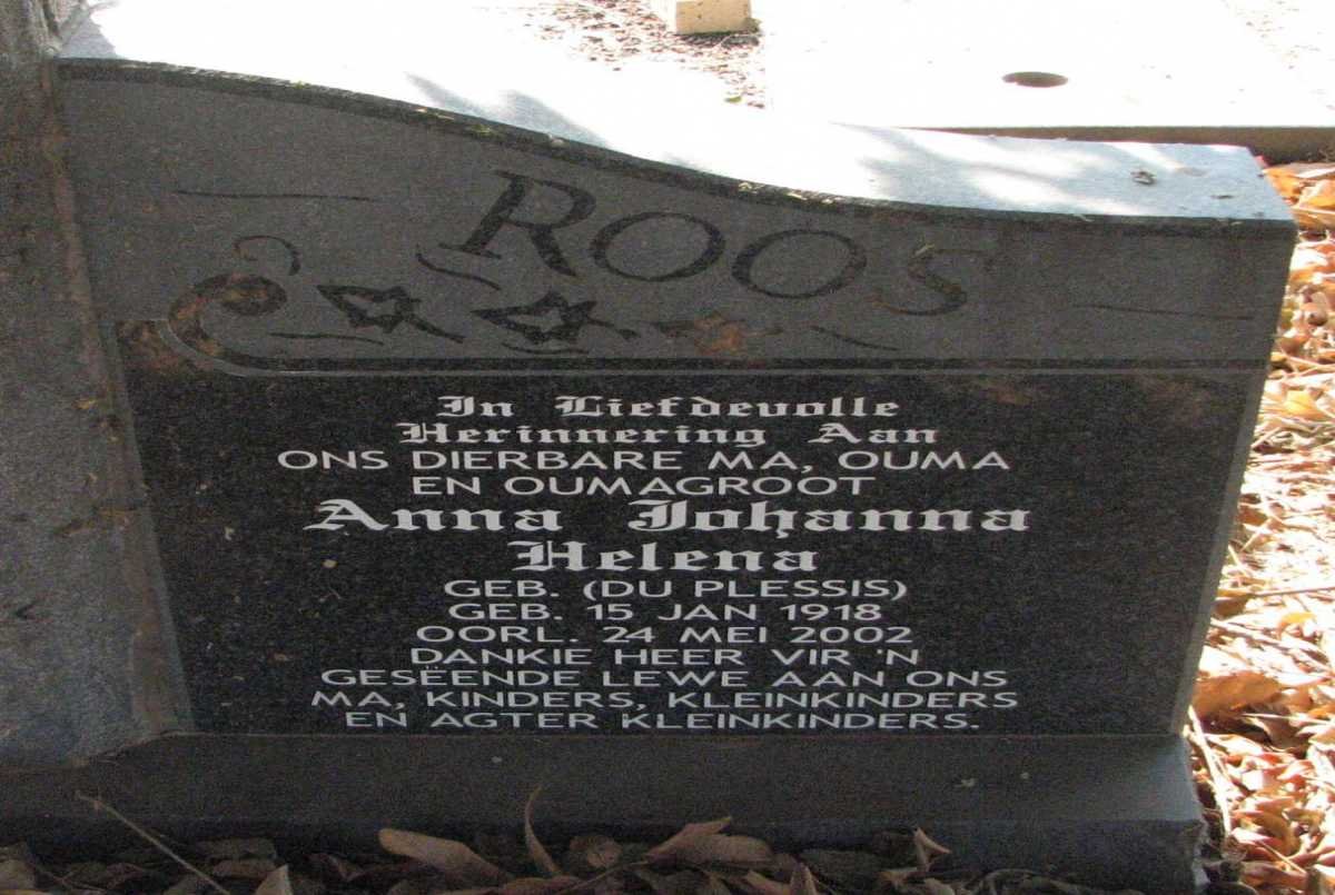 ROOS Anna Johanna Helena nee DU PLESSIS 1918-2002