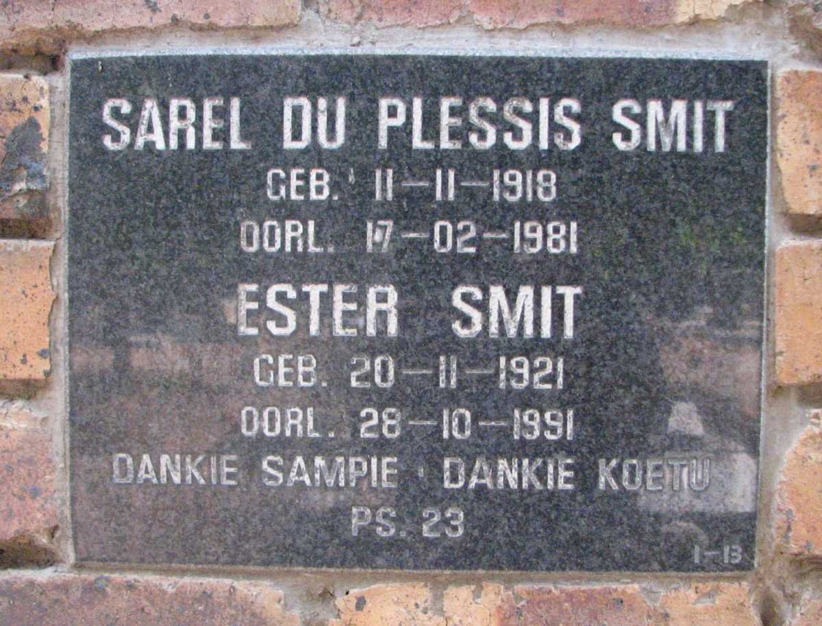 SMIT Sarel Du Plessis 1918-1981 &amp; Ester 1921-1991