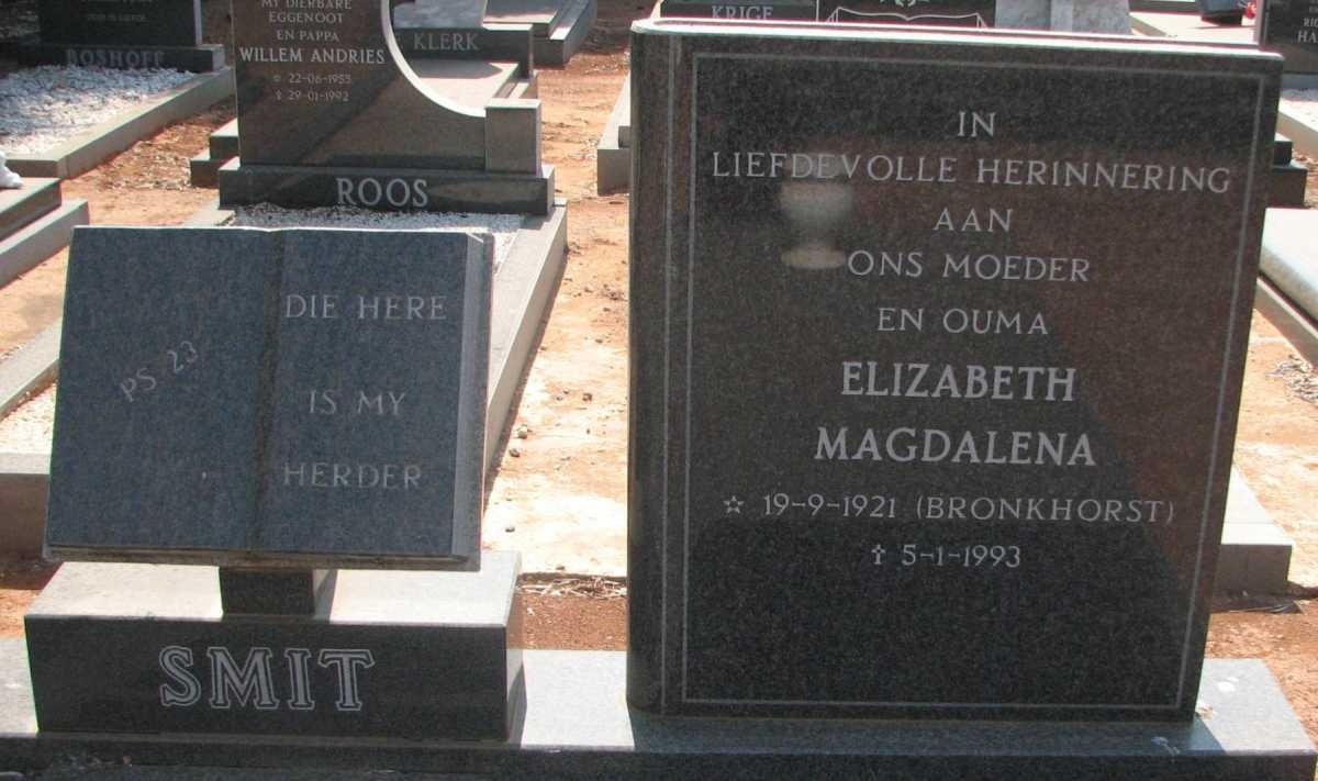 SMIT Elizabeth Magdalena nee BRONKHORST 1921-1993