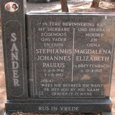 SANDER Stephanus Johannes Paulus 1941-1993 &amp; Magdalena Elizabeth BREYTENBACH 1937-