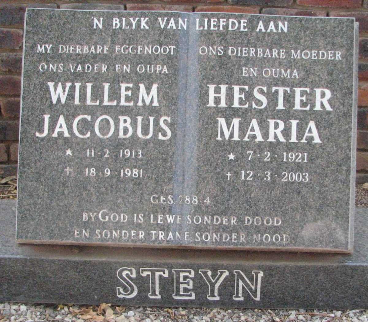 STEYN Willem Jacobus 1913-1981 &amp; Hester Maria 1921-2003