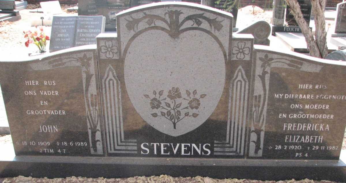 STEVENS John 1909-1989 &amp; Fredericka Elizabeth 1920-1982