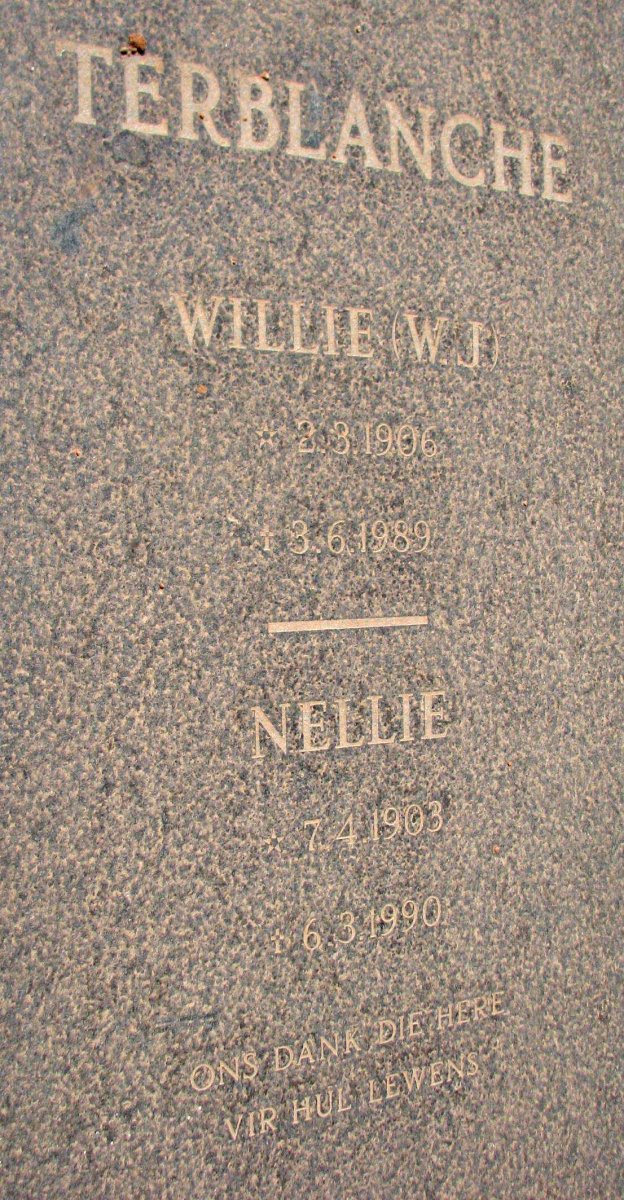 TERBLANCHE Willie W.J. 1906-1989 &amp; Nellie 1903-1990