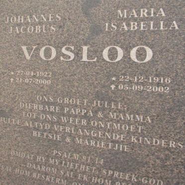 VOSLOO Johannes Jacobus 1922-2000 &amp; Maria Isabella 1916-2002