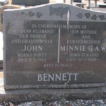BENNETT John 1877-1962 &amp; Minnie G.A.W. 1882-1965