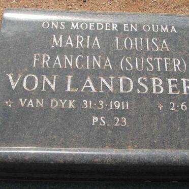 LANDSBERG Maria Louisa Francina, von nee VAN DYK 1911-1981