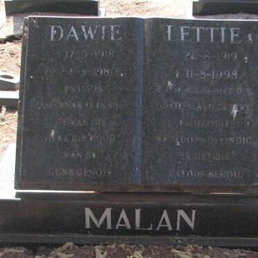 MALAN Dawie 1918-1980 &amp; Lettie 1919-1998