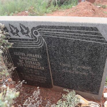 MCDONALD Hester Johanna Magdalena nee VERMEULEN 1926-2010