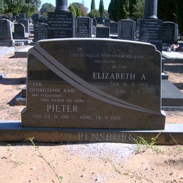 RENSBURG Pieter, van 1911-1976 &amp; Elizabeth A. 1913-1990