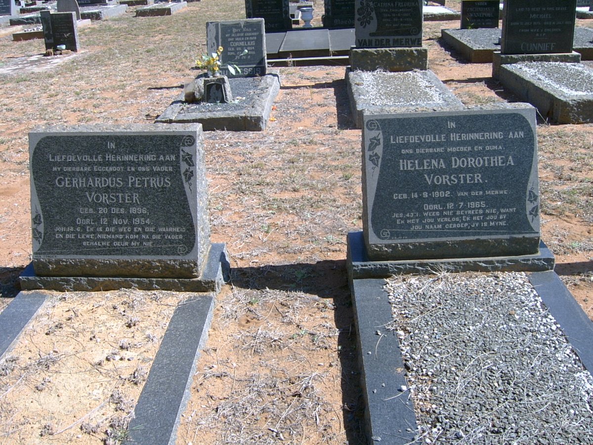 VORSTER Gerhardus Petrus 1896-1954 & Helena Dorothea VAN DER MERWE 1902-1965