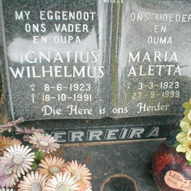 FERREIRA Ignatius Wilhelmus 1923-1991 &amp; Maria Aletta 1923-1999