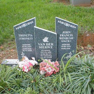 MERWE John Francis Winbush, van der 1918- &amp; Thonetta 1927-2000