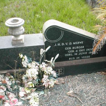 MERWE J.H.D. van der, nee BURGER 1900-1989