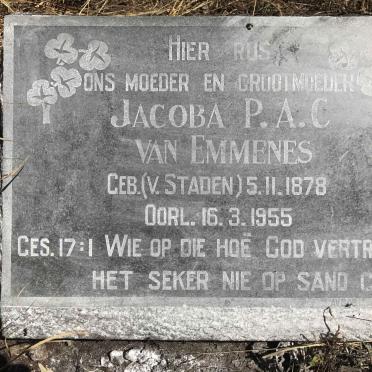 EMMENES Jacoba P.A.C, van V. STADEN 1878-1955