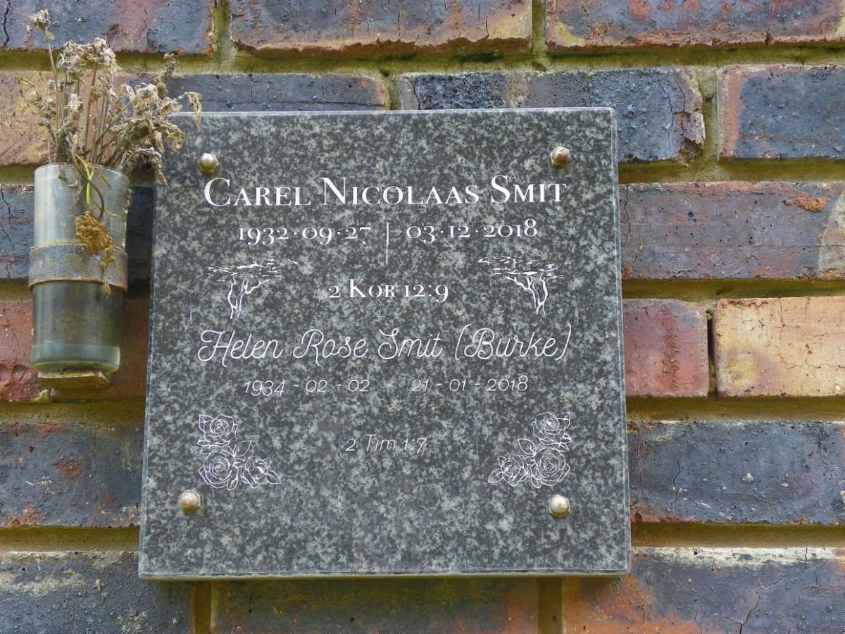 SMIT Carel Nicolaas 1932-2018 & Helen Rose BURKE 1934-2018