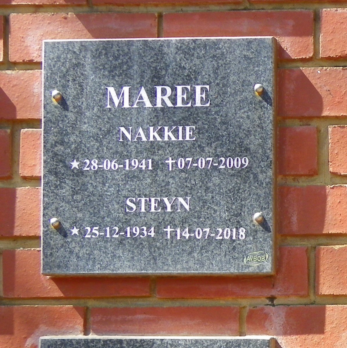 MAREE Steyn 1934-2018 &amp; Nakkie 1941-2009