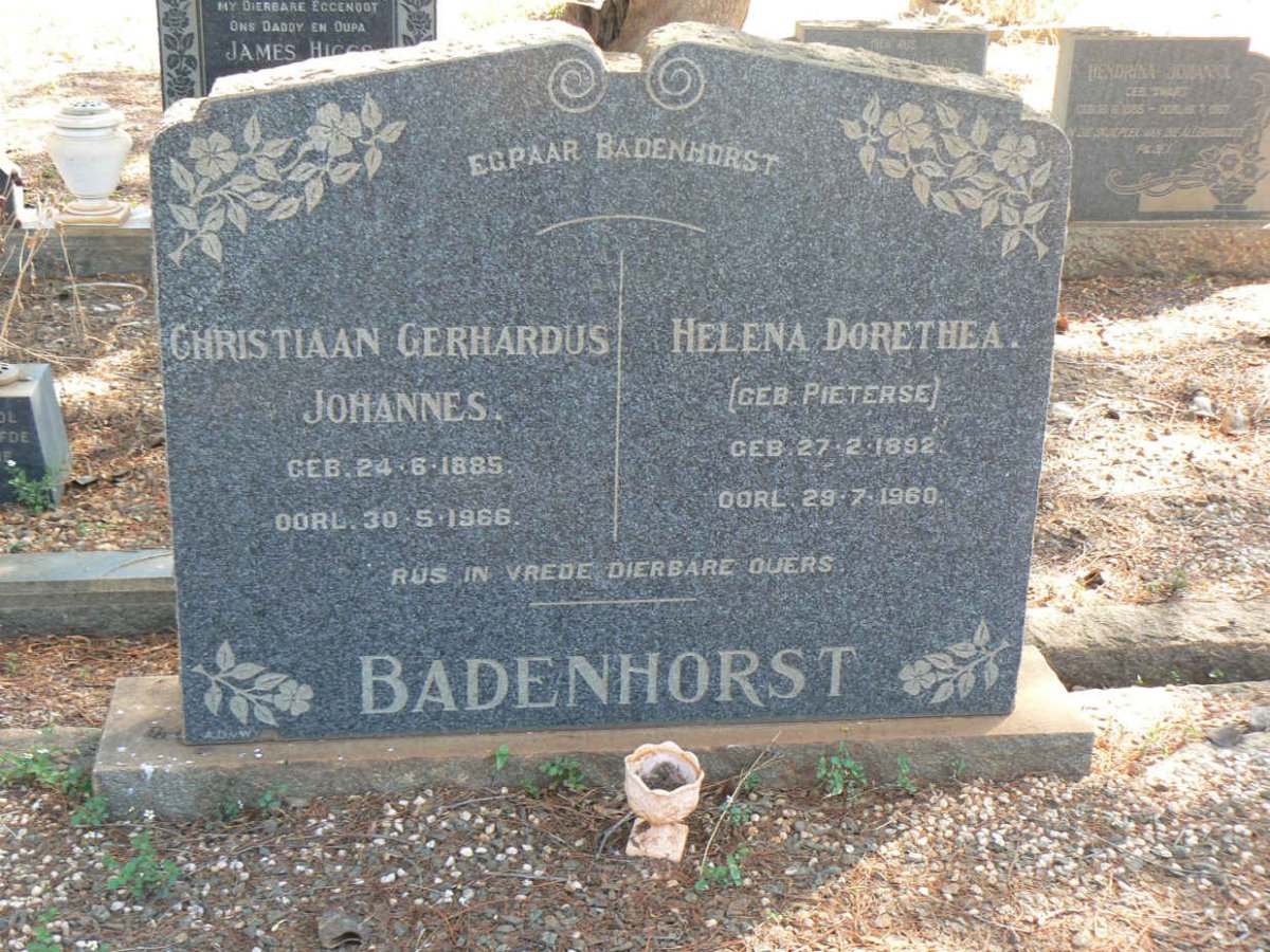 BADENHORST Christiaan Gerhardus Johannes 1885-1966 & Helena Dorethea PIETERSE 1892-1960