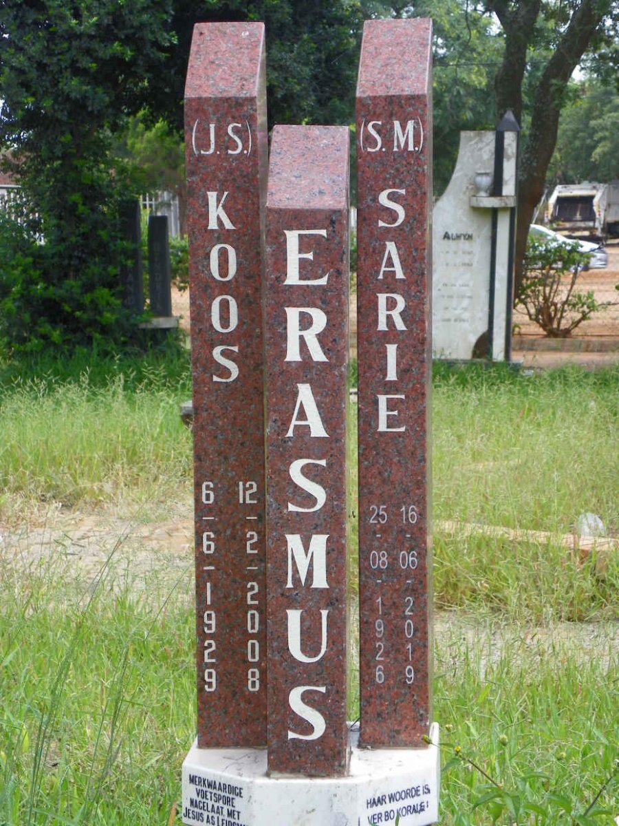 ERASMUS J.S. 1929-2008 & S.M. 1926-2019