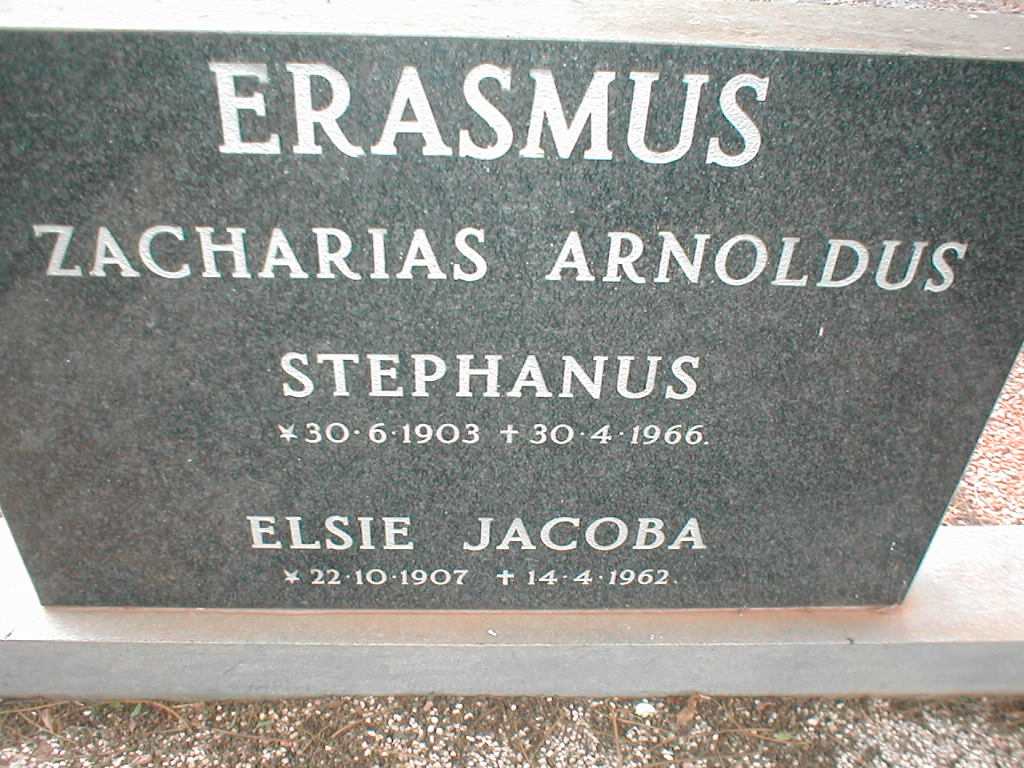 ERASMUS Zacharias Arnoldus Stephanus 1903-1966 & Elsie Jacoba 1907-1962