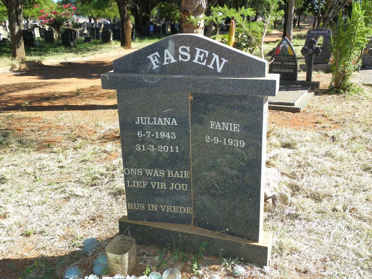 FASEN Fanie 1939- & Juliana 1943-2011