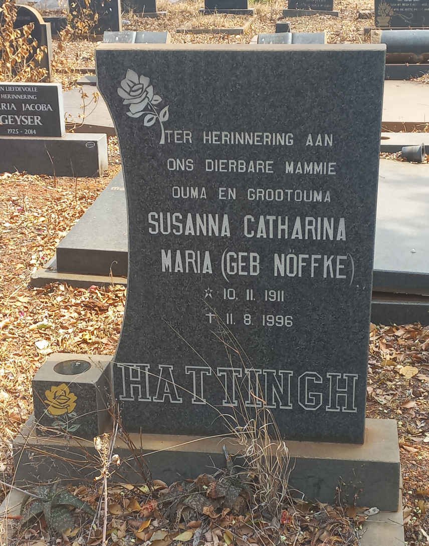 HATTINGH Susanna Catharina Maria nee NÖFFKE 1911-1996
