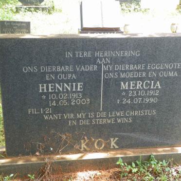 KOK Hennie 1913-2003 &amp; Mercia 1912-1990