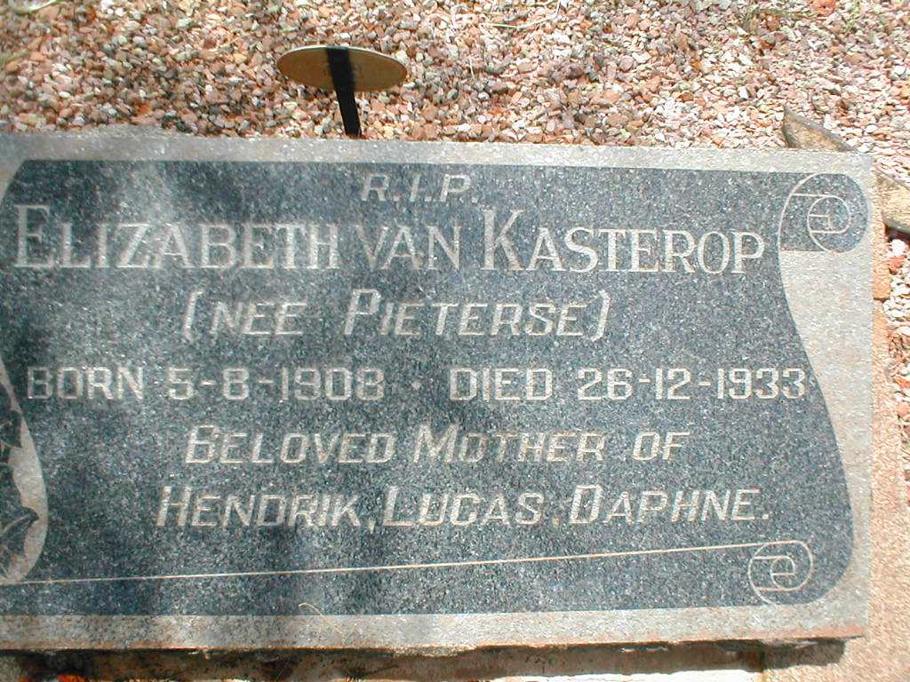 KASTEROP Elizabeth, van nee PIETERSE 1908-1933