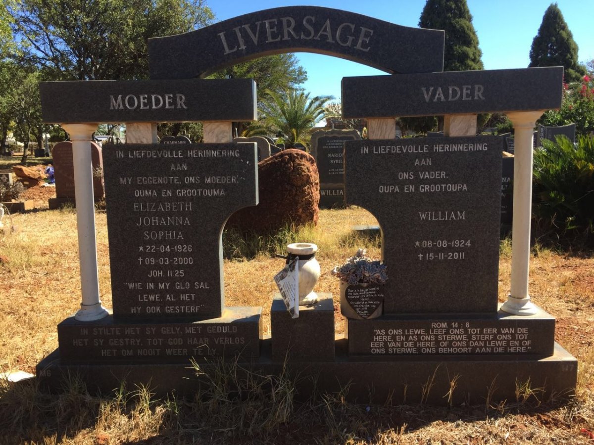 LIVERSAGE William 1924-2011 &amp; Elizabeth Johanna Sophia 1926-2000