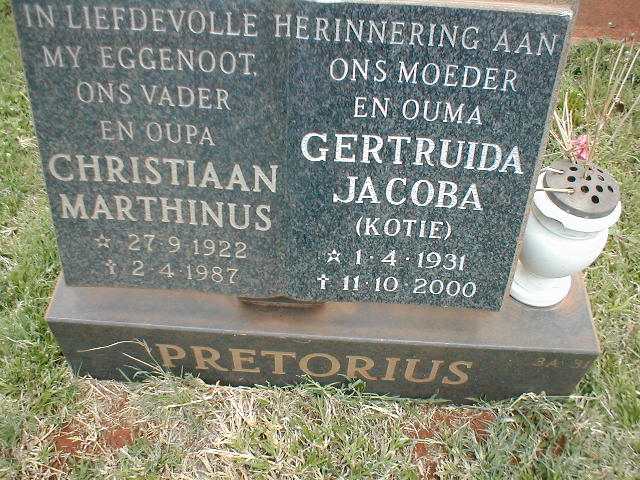 PRETORIUS Christiaan Marthinus 1922-1987 & Gertruida Jacoba 1931-2000