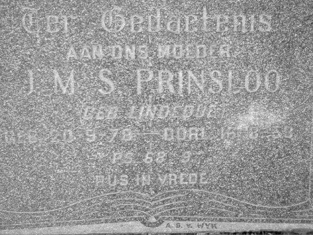 PRINSLOO J.M.S. nee LINDEQUE 1878-1958