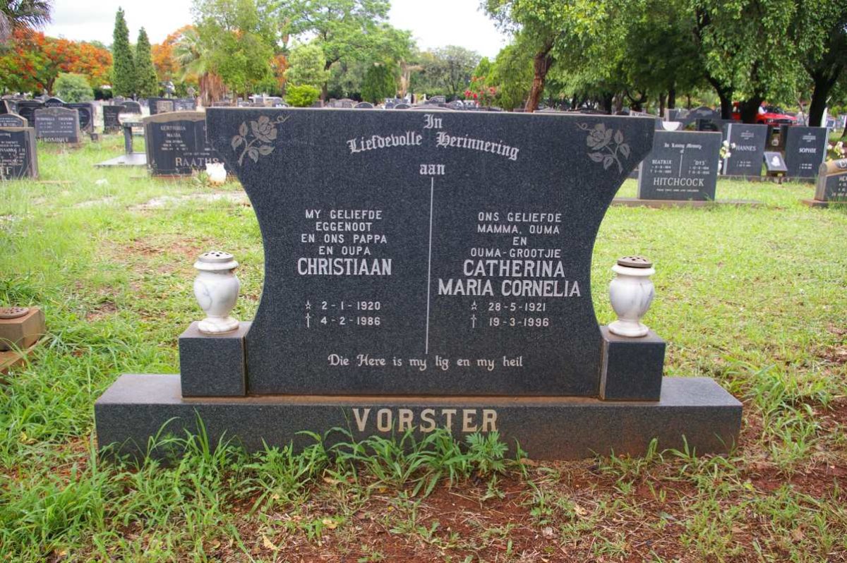 VORSTER Christiaan 1920-1986 & Catherina Maria Cornelia 1921-1996