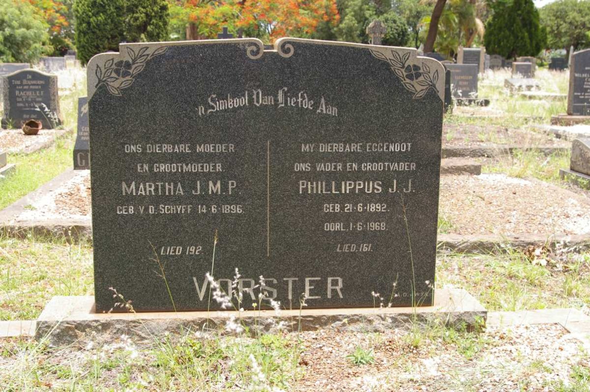 VORSTER Phillippus J.J. 1892-1968 & Martha J.M.P. V.D. SCHYFF 1896-