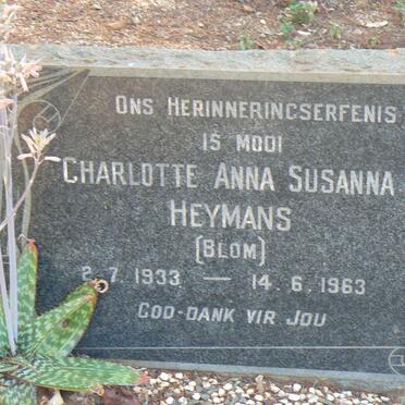 HEYMANS Charlotte Anna Susanna nee BLOM 1933-1963