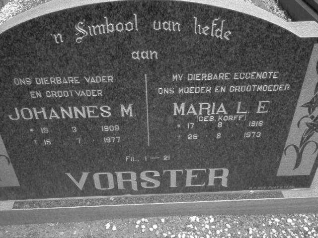 VORSTER Johannes M. 1909-1977 & Maria L. E. KORFF 1916-1973