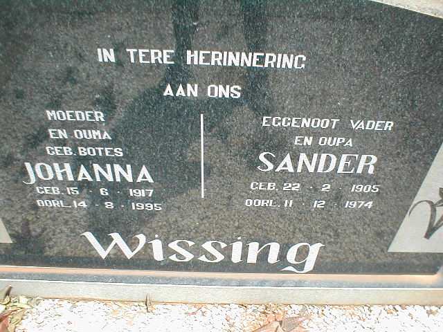 WISSING Sander 1905-1974 & Johanna BOTES 1917-1995
