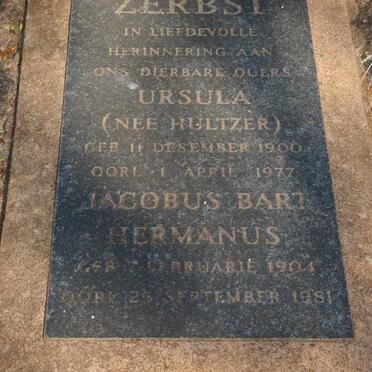 ZERBST Jacobus Bart Hermanus 1904-1981 &amp; Ursula HULTZER 1900-1977