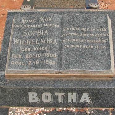 BOTHA  Sophia Wilhelmina nee KRIEK 1890-1960