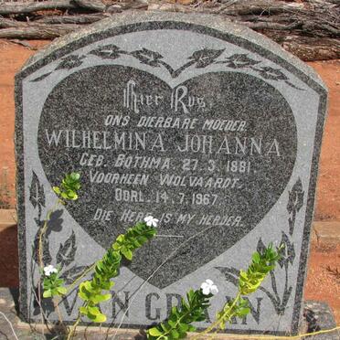 GRAAN Wilhelmina Johanna, van formerly WOLVAARDT nee BOTHMA 1881-1967