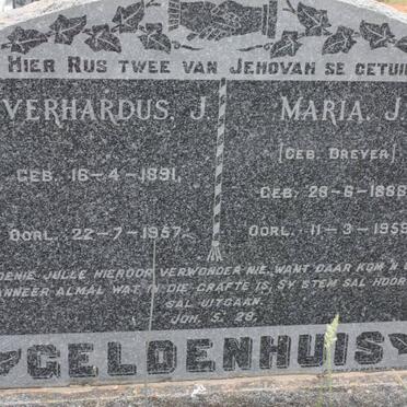 GELDENHUIS Everhardus J. 1891-1957 &amp; Maria J. DREYER 1888-1959