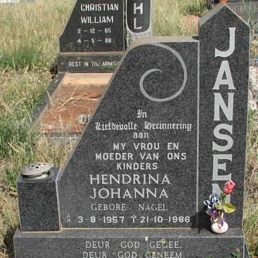 JANSEN Hendrina Johanna nee NAGEL 1957-1986
