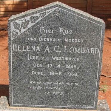 LOMBARD Helena A.C. nee V.D. WESTHUIZEN 1889-1956